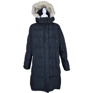 L.L. Bean Ultrawarm 3/4 Length DownTek Coat Black Womens Large Faux Fur Hood
